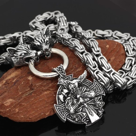 New! Stainless Steel Nordic Mythology Wolf Head Necklace - Picture 1 of 6